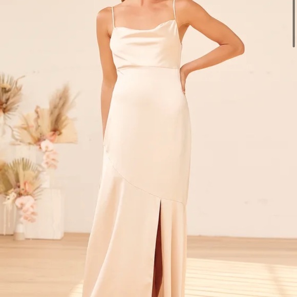 Lulus Dresses & Skirts - Lulus Champagne Satin Cowl Neck Maxi Dress